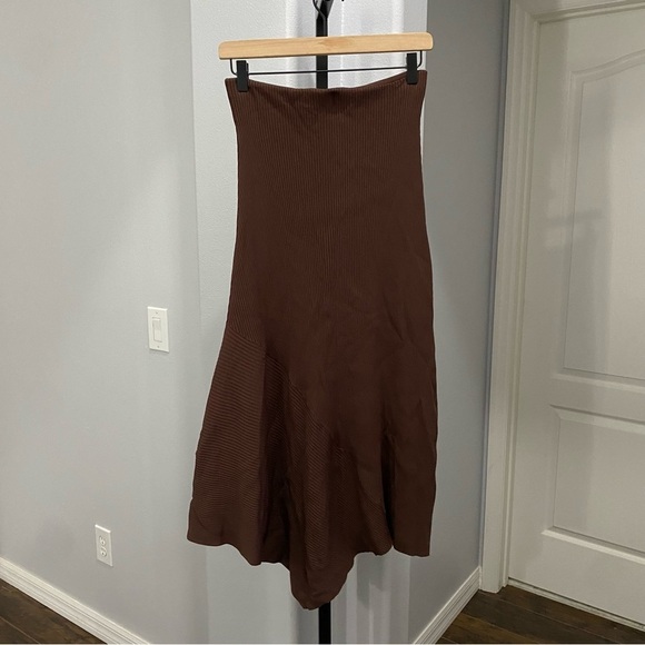 A.L.C. Jaime Midi Skirt Knit Stretch Chocolate Brown Fall Asymmetrical Size XS - Picture 7 of 9
